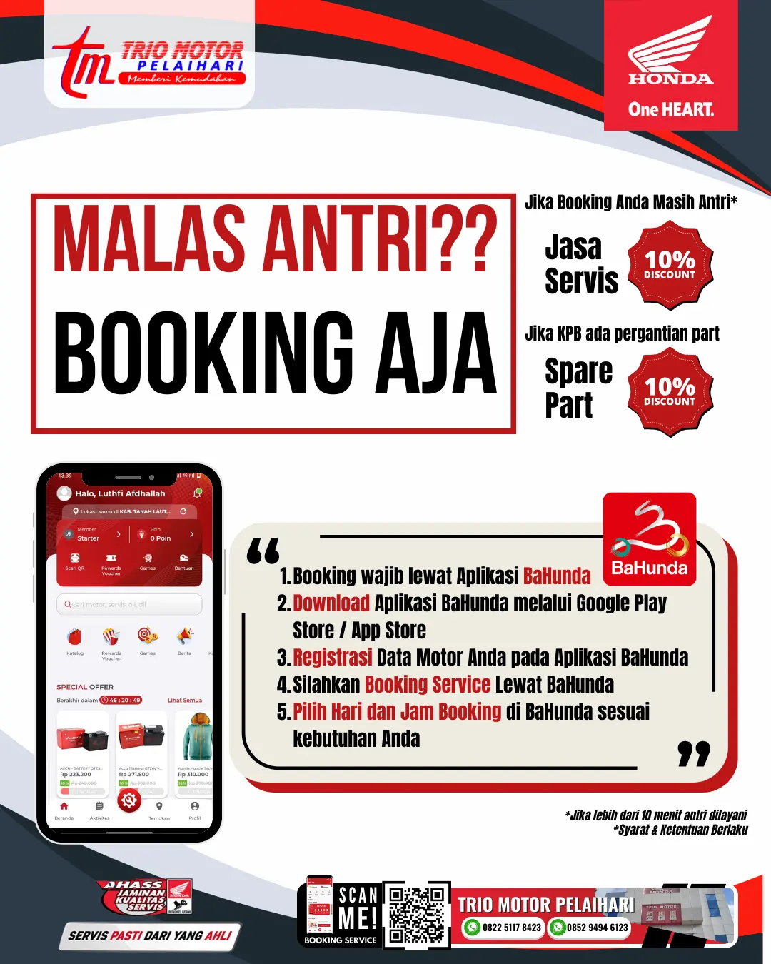 Promo booking Bahunda Trio Motor Pelaihari dengan diskon jasa servis dan suku cadang